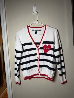 Aqua Kerri red an black Striped Sweater Rosenthal Cardigan
